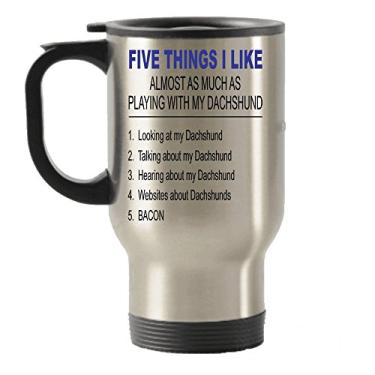 Imagem de Caneca de viagem com isolamento térmico de aço inoxidável Five Things I Like About My Dachshund
