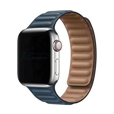 Imagem de Pulseira Couro Magnetica LTIMPORTS, compativel com Apple Watch 45mm 44mm 42mm e Apple Watch Ultra 49mm (Azul Marinho)