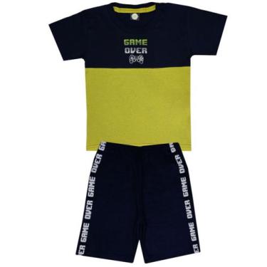 Imagem de Conjunto Verão Infantil Masculino Camiseta Reforço Na Gola E Bermuda M
