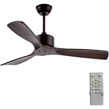 Imagem de Ventilador De Teto Retrô De Madeira Maciça Sem Luz, Ventilador De Teto Interno/externo Com Motor DC De 6 Velocidades, Com Controle Remoto Com Temporizador,Noz,48 Polegadas/122 Cm,Striking44