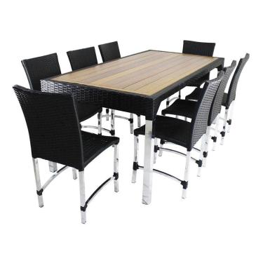 Imagem de 8 Cadeiras Cannes e Mesa Retangular com Tampo de Madeira e Alumínio para Área, Cozinha e Edícula Trama