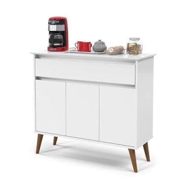 Imagem de Aparador/Buffet/Balcão/Bancada ZE Modelo Retrô Com Pés em Madeira Tampo em MDF UsinadoSem Puxadores Externos Amplo Espaço Para Objetos Cor Branco