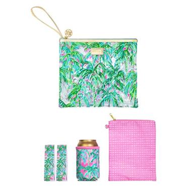 Imagem de Lilly Pulitzer Bolsa de vinil resistente à água para o dia da praia – Inclui protetor de bebida, bolsa com zíper e clipes de toalha, Visualizações do conjunto