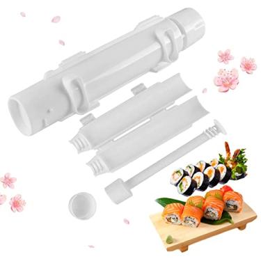 Imagem de Thanice Rolo de sushi bazuca durável chef de acampamento de grau alimentício plástico saúde e segurança arroz vegetal carne molde de máquina DIY para cozinhar rolos de sushi melhor ferramenta de