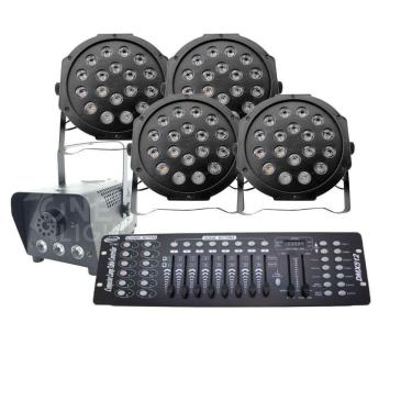 Imagem de Kit 4 Par Led 18 + Máquina De Fumaça 600W + Mesa Dmx 512