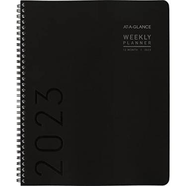 Imagem de AT-A-GLANCE Agenda semanal e mensal 2023, 21 x 28 cm, grande, abas mensais, couro sintético, azul contemporâneo, preto (7095XL05)