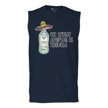 Imagem de Camiseta masculina My Spirit Animal is Tequila Muscle Five de Mayo Party Drinking, Azul-marinho, M