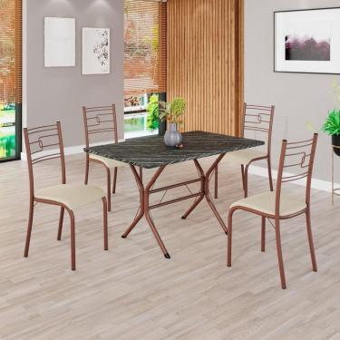 Imagem de Conjunto Sala de Jantar Mesa Retangular 100x60cm Tampo Pedra Ardósia Indiana 4 Cadeiras Paraty Creme / Marrom