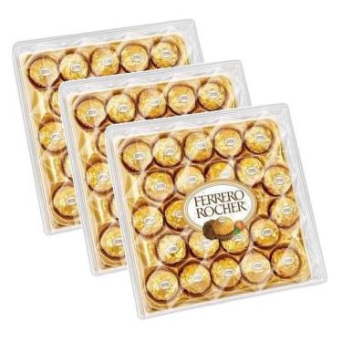 Imagem de 3 Caixa Presente Bombom Ferrero Rocher 24 Unidades 300G