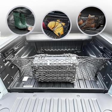 Imagem de Rede de carga em malha de mala elástica estilo envelope para Hyundai Santa Cruz 2022 - Organizadores e armazenamento de porta-malas premium - Rede de carga para cama de caminhonete - Divisor de cama de caminhão - Organizador de carro para pickup