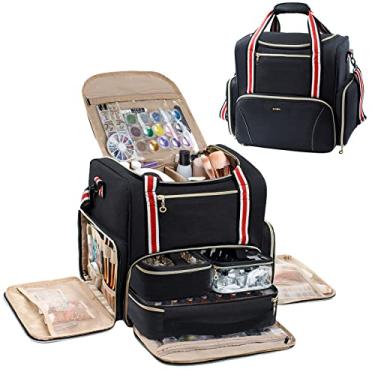 Imagem de ELCUPA Grande organizador de esmalte para unhas comporta 80 frascos (15 ml - 0,5 ml) com 3 capas removíveis de esmalte, organizadores de unhas e armazenamento para fornecedores de tecnologia de unhas, suporte de esmalte, capa de unha, apenas bolsa de unhas