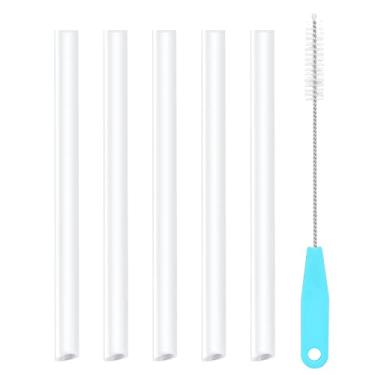 Imagem de CampTek Canudos de substituição compatíveis com a garrafa de água infantil YETI Rambler Jr. 340 g, inclui 5 canudos sem BPA e 1 escova de limpeza de canudo (340 g)