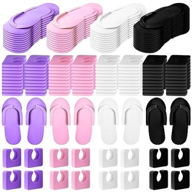 Imagem de Suhine 120 pares de chinelos de pedicure descartáveis e kit de separadores de dedos, 40 pares de chinelos de espuma descartáveis, 80 separadores de dedos para mulheres, unhas, hotel, salão de beleza,