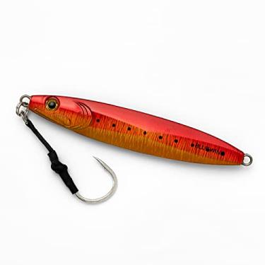 Imagem de BLUEWING Iscas de pesca Slow Pitch Jig Flat Fall Jigging Pitching Iscas verticais, iscas com gancho auxiliar isca artificial de pesca, vermelho/dourado, 100 g