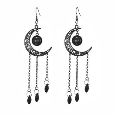 Imagem de Balirek Brincos pendentes de lua e estrela Kull Owl Fashion Rhinestone Vintage Style Ear Jewelry para mulheres, Metal, Strass