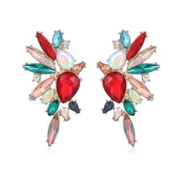 Imagem de Met-edianger Brincos vintage de strass retrô com pingente de gota de cristal grande para mulheres, Zinco, Vidro