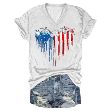 Imagem de Camisetas femininas de 4 de julho Memorial Day, roupas femininas patrióticas com estampas engraçadas, Branco, G