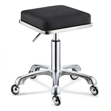 Imagem de 7HAHA3 Banqueta quadrada ajustável de aço inoxidável resistente, cadeira de beleza para escritório, casa, barbeiro, cozinha, preta