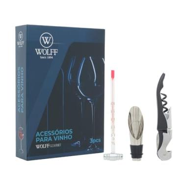 Imagem de WOLFF - Conjunto 3 Peças de Aço Inox para Vinho com Caixa -Saca-Rolhas, Aerador, Termômetro - Sofisticação e Praticidade em Cada Momento de Degustação