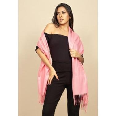 Imagem de Echarpe Lenço Feminino Tipo Cashmere Rosa - Único-Feminino