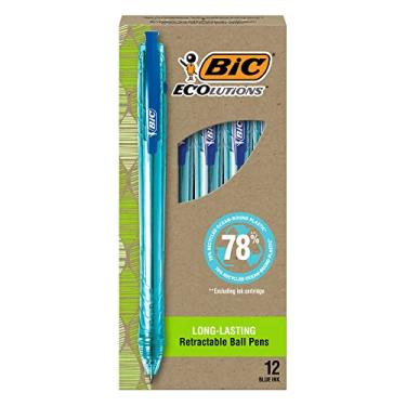 Imagem de BIC Ecolutions Canetas esferográficas Ocean-Bound, ponta média (1,0 mm), pacote com 12 unidades, canetas de tinta preta feitas de 78% de plástico reciclado oceânico