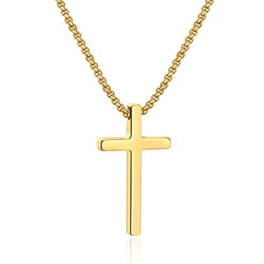 Imagem de Ursteel Colar masculino com cruz de aço inoxidável, prata, preto, dourado, aço inoxidável, corrente de caixa de 40 a 76 cm, 18 inches, Aço inoxidável, Sem Pedra Preciosa