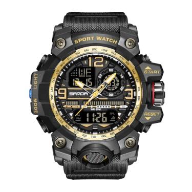Imagem de KXAITO Relógios masculinos esportivos ao ar livre à prova d'água relógio militar data multifuncional táticas LED alarme facial cronômetro para homens 3133, Preto, dourado, Large, Militar