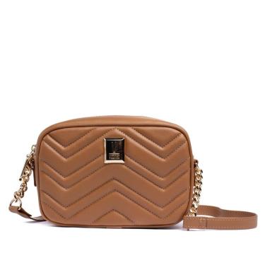Imagem de Bolsa Feminina Vizzano Napa Transversal Pequena Matelassê Detalhe Correntes Caramelo