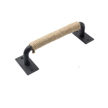 Imagem de Maçaneta para móveis, porta deslizante de celeiro, maçaneta e alça de corda de ferro forjado preto, estilo g 196mm