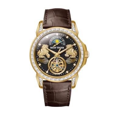 Imagem de REEF TIGER Relógio masculino de luxo Pixiu Moonphase Automático para Homens Diamantes Multifuncional Clássico Business Watch RGA1935, RGA1935-PBSD, Relógio de corda automática