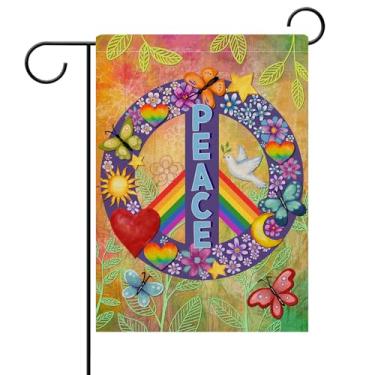 Imagem de Dyrenson World Peace Love Decorative Garden Flag Double Sided, Rainbow Inspirational Burlap Yard Outside Decorations Outdoor Small Decor 12x18