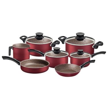 Imagem de Jogo de Panelas Paris 7 Peças em Alumínio com Revestimento Interno e Externo Antiaderente Vermelho Tramontina 28599/702