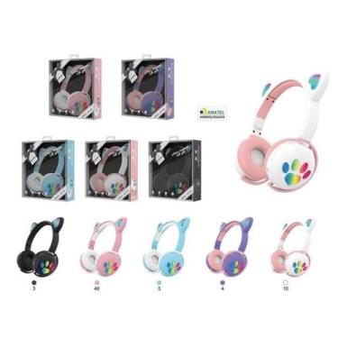 Imagem de Headphone  infantil  bluetooth de gatinho  com led RGB - LEHMOX, azul 