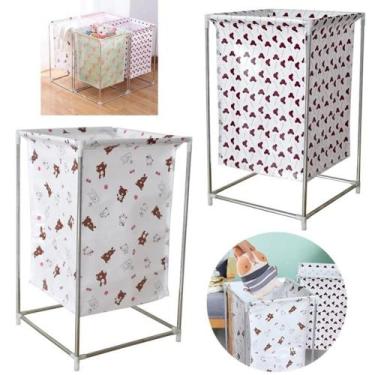 Imagem de Cesto de roupa suja inox portátil desmontável impermeável lavanderia -
