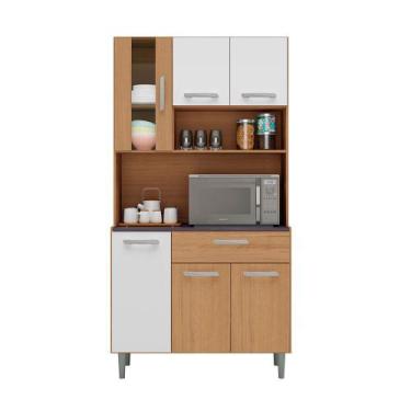 Imagem de Kit Cozinha 6 Portas 1 Gaveta Carol Poliman Móveis, Carvalho com Branc