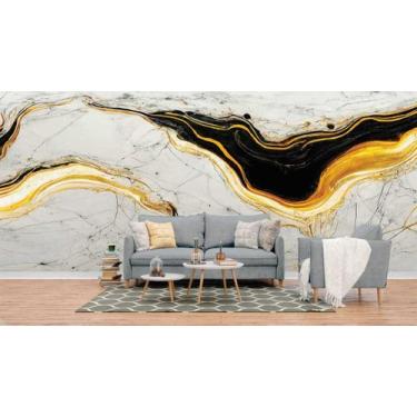 Imagem de Papel de Parede Painel 3D Mármore Branco Preto Dourado 4M Revestimento