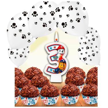 Imagem de Kit festa patrulha canina Balão + 100 Forminhas + vela n3 - Regina