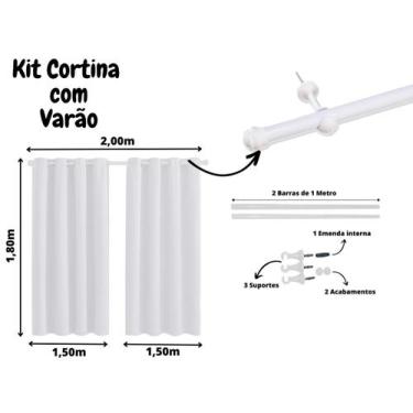 Imagem de Kit De Cortina Com Suporte Varão Incluso 3x1,80 Branco Prime - Armazem