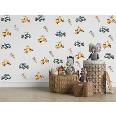 Imagem de Adesivo de Parede Carrinho Motoneta Scooter e Placa Aquarela - Colakoa