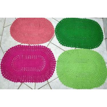 Imagem de Kit com 2 tapetes oval de crochê 37x57 cm cores conforme variação - To