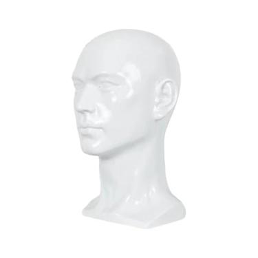 Imagem de Esquirla Cabeça de manequim masculino, suporte de exposição de chapéu, acessórios de beleza, cabeça de manequim multifuncional, cabeça de peruca para decoração, Branco Brilhante