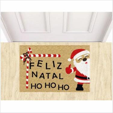 Imagem de Tapete capacho papai noel cor bege feliz natal ho ho 60x40 cm. - ZAP T