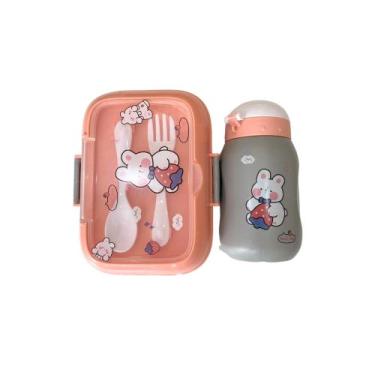 Imagem de Kit Mini Lancheirinha Marmita com Divisorias e Colher Modelo Infantil 