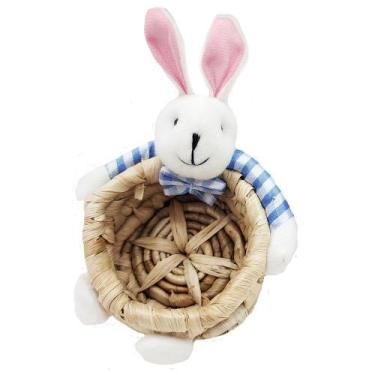 Imagem de Cesto De Palha Com Coelhinho Decoração Enfeite Páscoa - Wincy, Azul