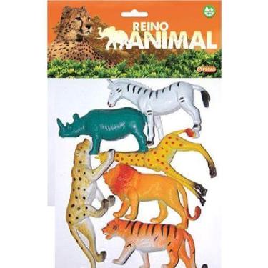 Imagem de Kit 6 Animal Borracha Africa Leão Zebra Tigre Onça Girafa - toys