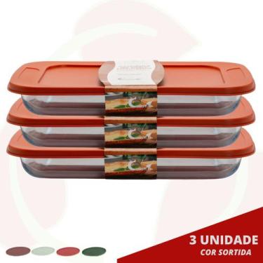 Imagem de 3 Peça Refratária de Vidro 3L Retangular Panqueca Lasanha Assados - Ca