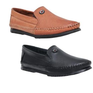Imagem de Sapato Mocassim Masculino KIT 2 PARES Casual Social de Couro Confortáv