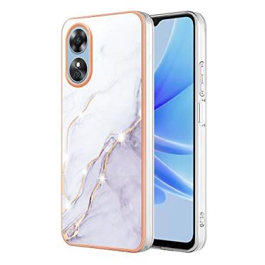 Imagem de Dinglijia Capa para Oppo A17, TPU macio + padrão de mármore IMD, design fino, proteção de tela e câmera aprimorada para meninas e mulheres, capa para Oppo A17 YBBK branca