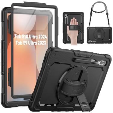 Imagem de SEYMAC Capa para Samsung Galaxy Tab S10 Ultra 2024/ S9 Ultra/S8 Ultra 14,6 polegadas, capa protetora resistente à prova de choque com protetor de tela, suporte, alça de mão/ombro e suporte para