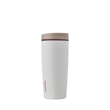 Imagem de Owala SmoothSip Slider Copo de café isolado de aço inoxidável, copo de café gelado reutilizável, caneca de viagem de café quente, sem BPA, 590 ml, bronzeado/branco (fava de baunilha)